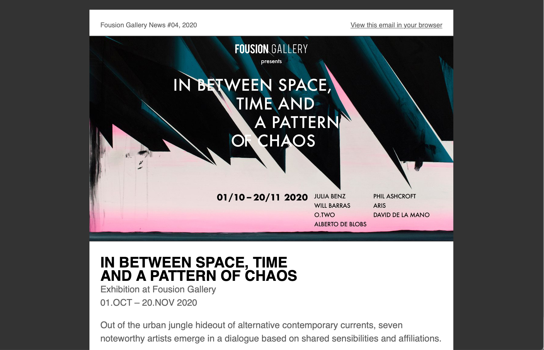 In Between Space, Time and a Pattern of Chaos – 2020 – Newsletter